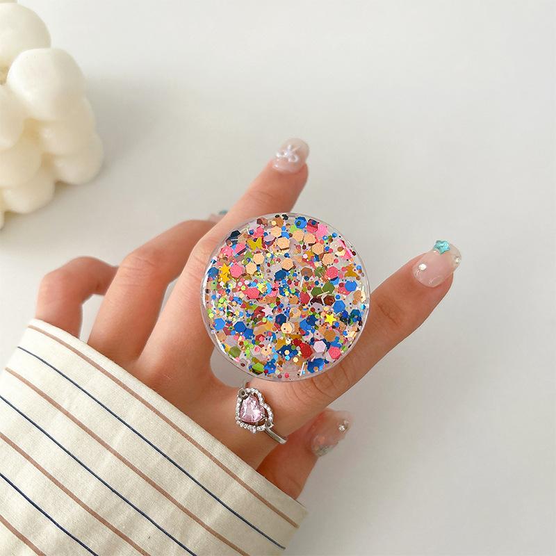 Mobile Phone Airbag Bracket Paste Type Retractable Round Sequin Glitter Small Fresh Desktop Bracket Watching Drama Women'S Models
