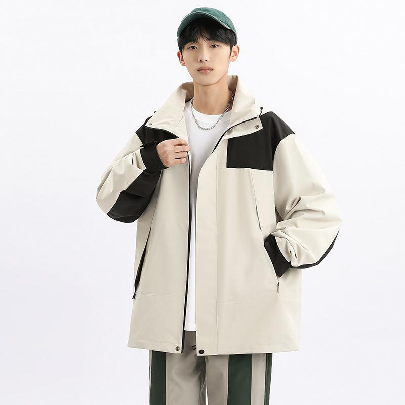 Spring and autumn new men's Korean color contrast hooded jacket tide couples stylish all-matching coat