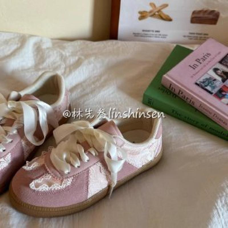 2025 Summer New Trend Versatile Silver Lace Breathable Low-top Board Shoes Casual Little White Shoes German Training Shoes Women