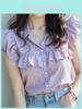 French Fashion Blouse Short Sleeve Puff Sleeve Ruffled Design For Summer 2025