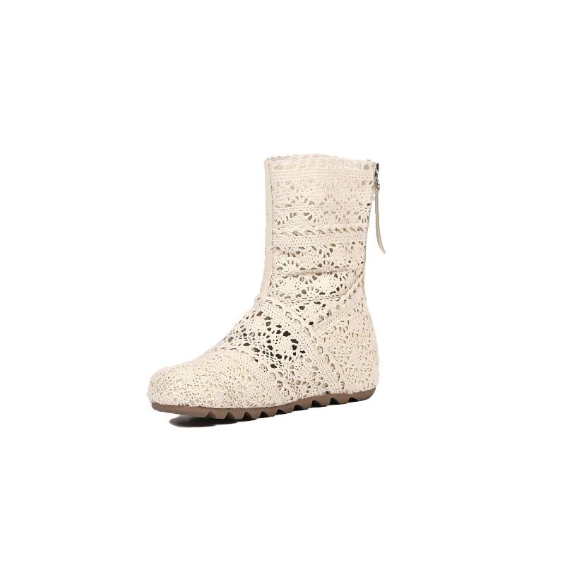 

Summer breathable short boots with an inner height of 6 cm breathable woven invisible height increase lace fashionable casual summer boots 40 бежевий
