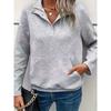 Buttoned Collar Long Sleeve Solid Texture Casual Women S Sweatshirt