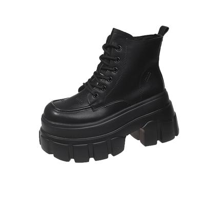 Fashion 2025 New 9CM High Platform Ankle Boots Women Combat Motorcycle Boots Punk Leather Shoes Woman Thick Soles Warm Fur Snow Boots
