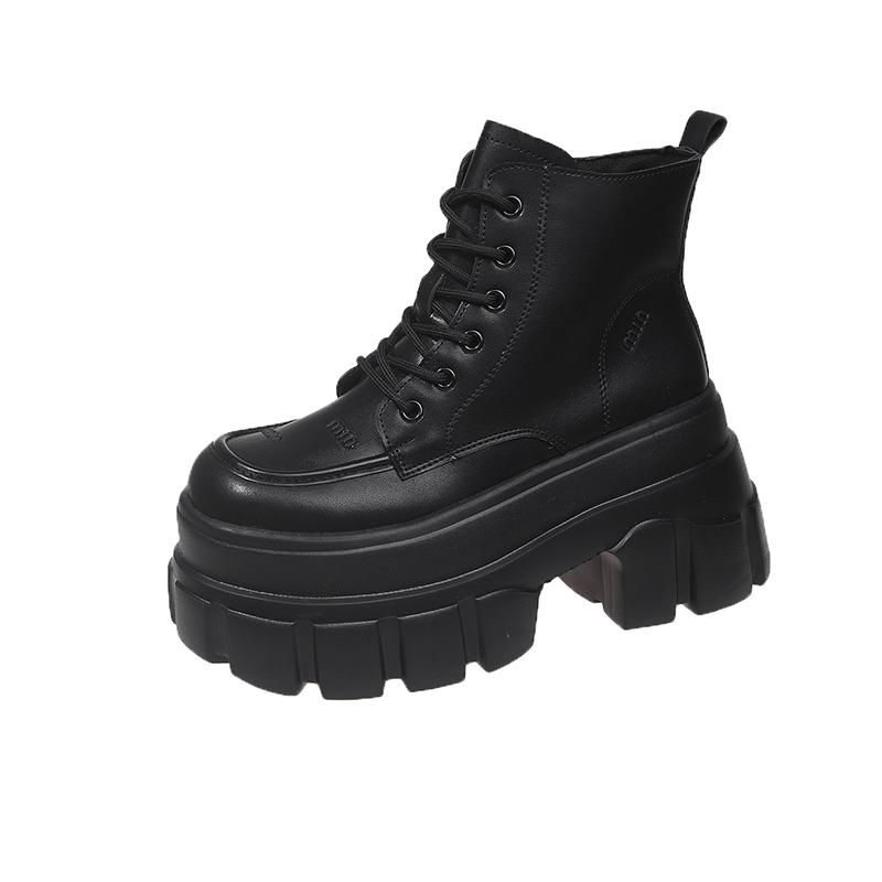 

Мода 2025 Новые 9 см Высокая платформа Ботильоны Женские Боевые Мотоциклетные Ботинки Панк Кожаная Обувь Женская Толстая Подошва Теплый Мех Зимние Ботинки 33 чёрный