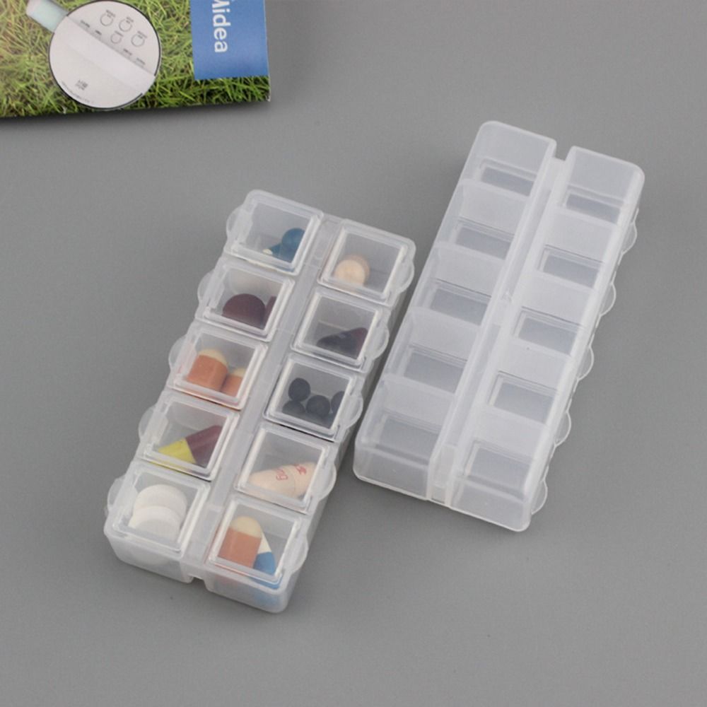 10 Grid Earrings Necklace Organizer Double Row Pill Box Holder Container Medicine Storage Case