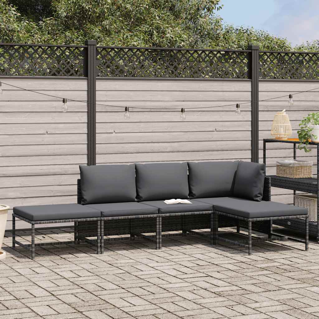vidaXL 5-tlg. Garten-Sofagarnitur mit Auflagen Grau Poly Rattan