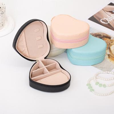 Caja de Joyería Portátil de Cuero Color Sólido Forma de Corazón Estuche para Joyería Cierre de Cremallera Caja de Almacenamiento para Pendientes Almacenamiento de Joyería