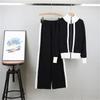Autumn Women'S Fashion Zipper Jacket Knitted Suit Temperament Color Blocked Wide Leg Pants Two Piece Set