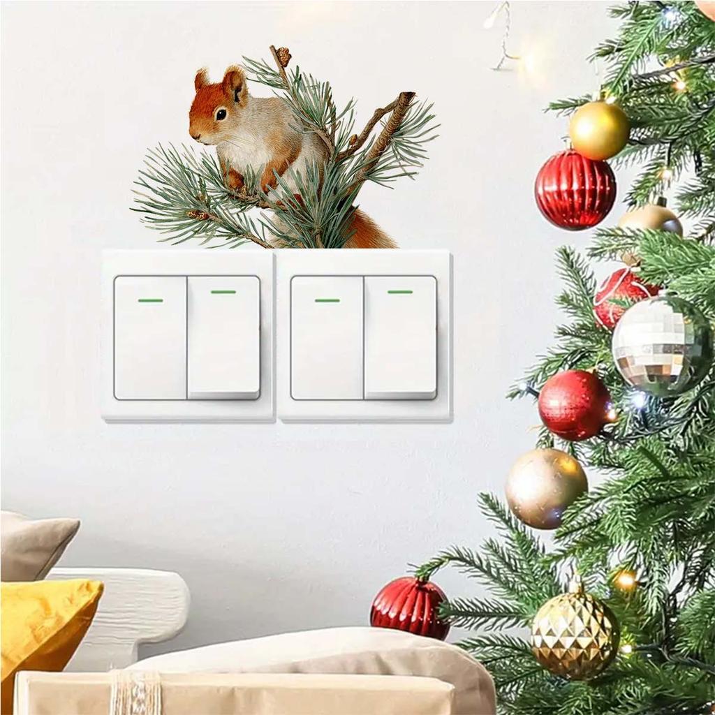 Realistic Squirrel On Pine Branch Self-adhesive Switch Decorative Sticker Removable, Waterproof, Household Beautification Sticker