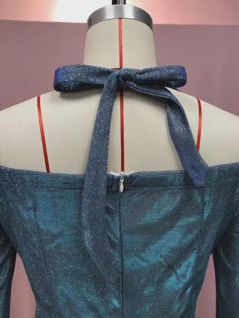 2025 European & American Glam Sequin Oblique Collar Jumpsuit - Mid-Waist Sexy Skirt