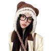 Female autumn and winter cute bear ears plush hat warm windproof cycling ear protection contrasting knitted wool hat