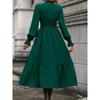 Autumn Fashion Style Fashion Commuter Ol Pure Color V-neck Waist-Controlled Slimming Temperament Long Sleeve Large Swing Dress Dress Dress