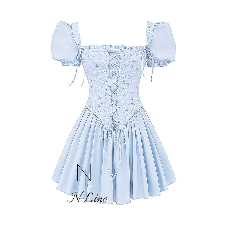 

Fashion Direct Mining House of CB 24 Sexy Lace Embroidery Girdle Mini Dress Pleated Skirt Blue XS