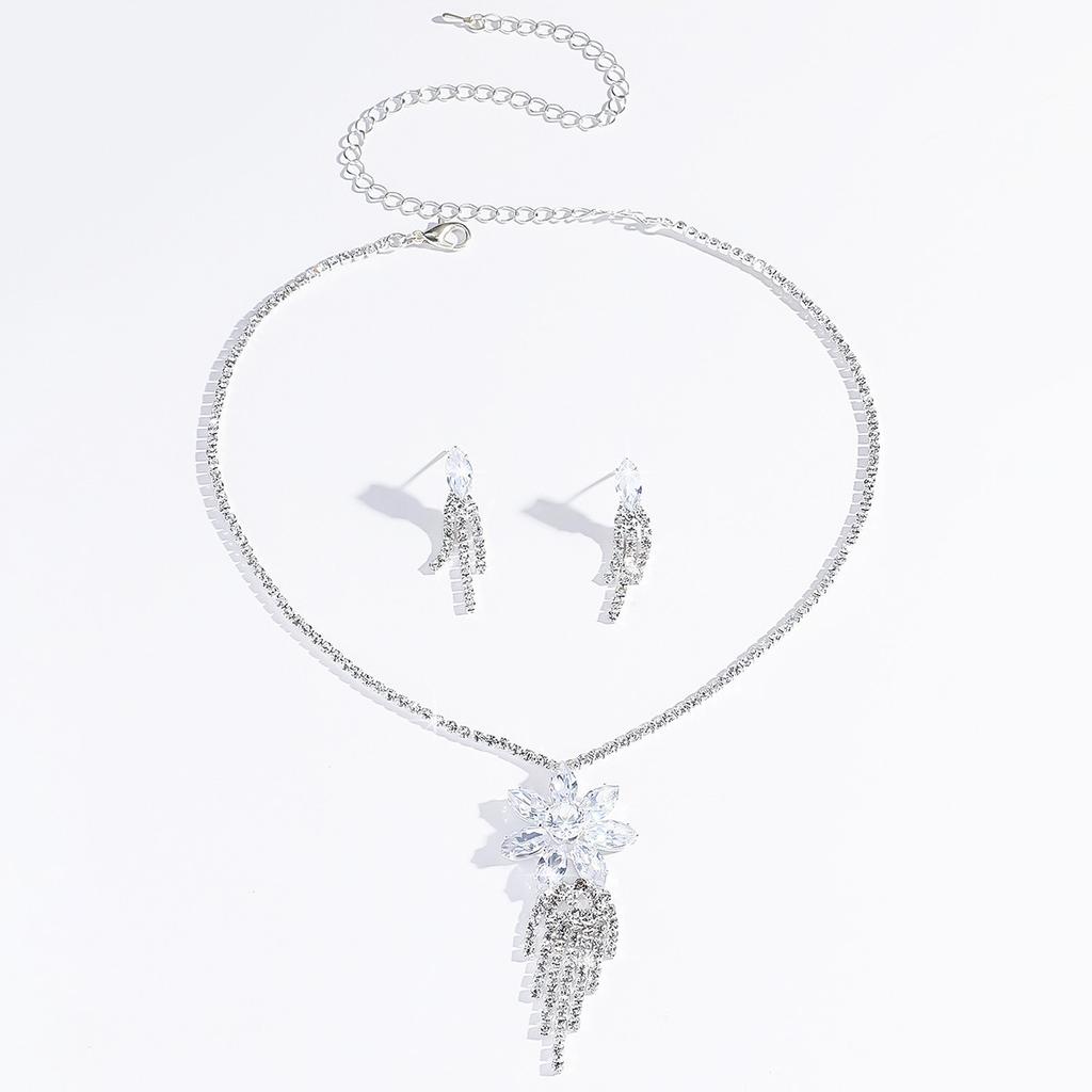 Luksusowy Temperament Piękne Luźne Diamenty Cyrkon Zestaw Biżuterii Naszyjnik Kolczyki Zestaw Łańcuszek Biżuteria Ślubna