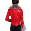Kunstfelljacke _ Damen Kurzmantel mit Kunstfuchsfellkragen, verdickte Kunstfelljacke, Leder-Baumwolljacke