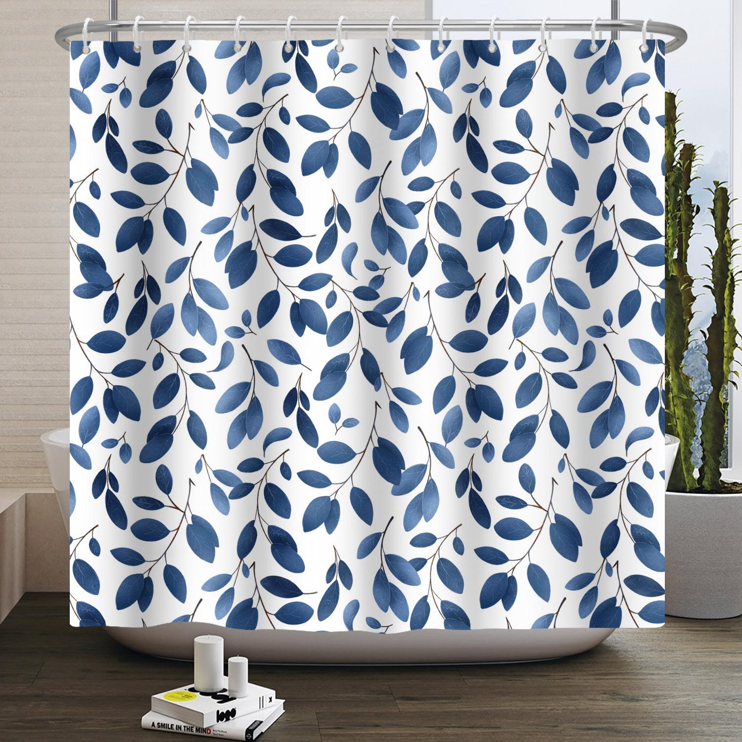 

Waterproof Shower Curtain Green Leaves Pattern Tropical Plant Design Nature Theme Bathroom Decor Modern Eco Style Bath Curtain W60H190(CM)-1 Pcs