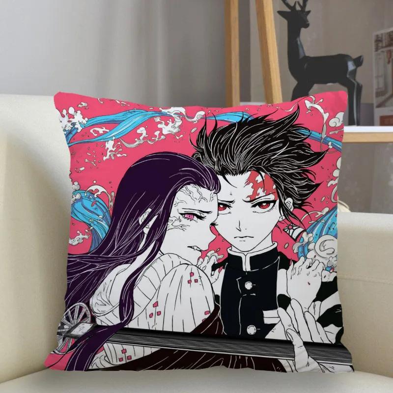45x45cm Polyester Demon Slayer Pillowcase Sofa Decoration Cushion Cover  Home Decor