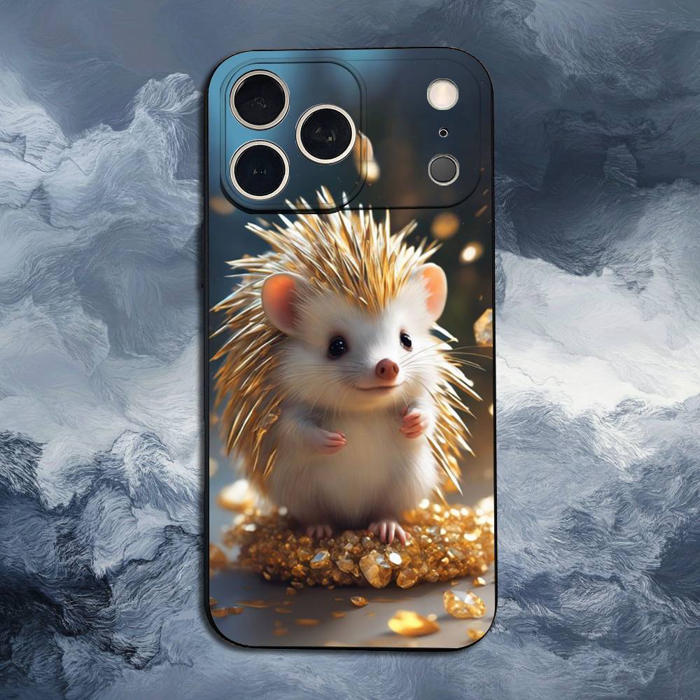 Cute Hedgehog  For iPhone 13,16,11,14,17,12,15,Plus,Pro Max,XS,X,XR,SE,Mini,8,7,Phone Case Soft Silicone Black