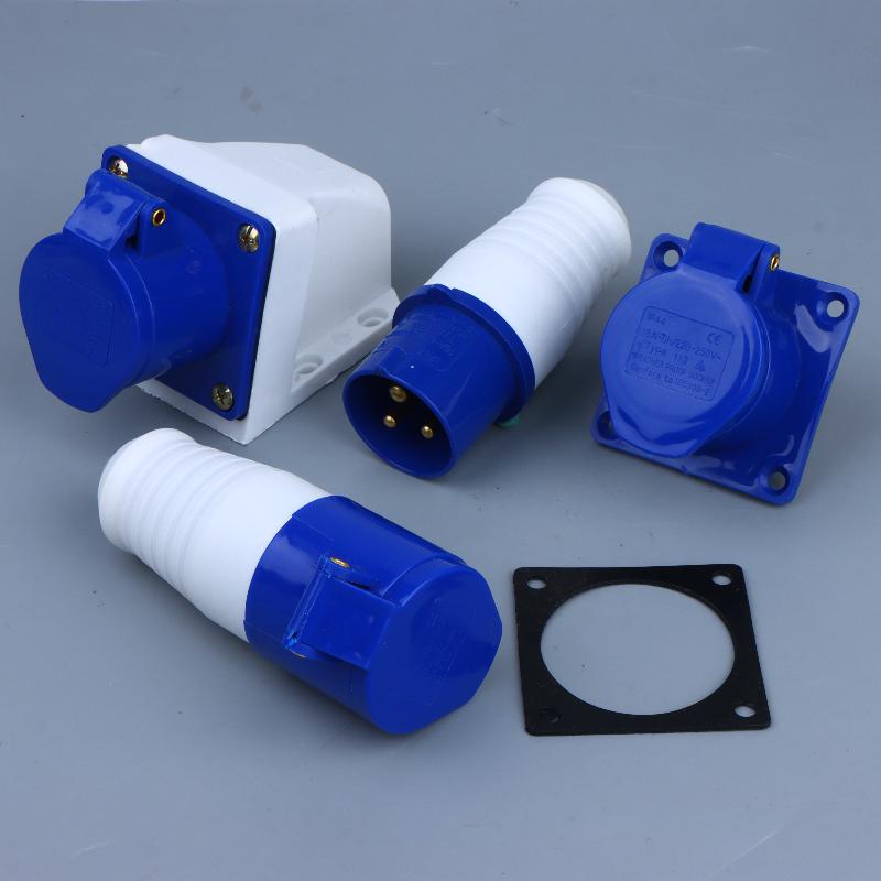 Easy Install 220V 16A 3 Pin Industrial Waterproof Plug Socket Durable Power Connector for Caravan Trailer Motorhome