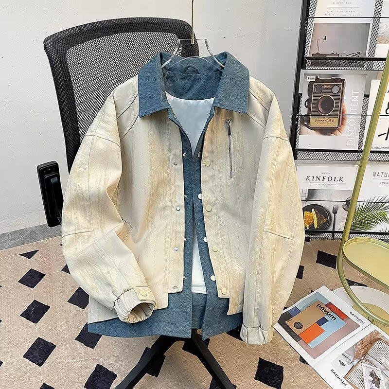 Trendy Two-Piece Denim Lapel Jacket for Men - Spring/Autumn 2025 Collection M абрикосовый