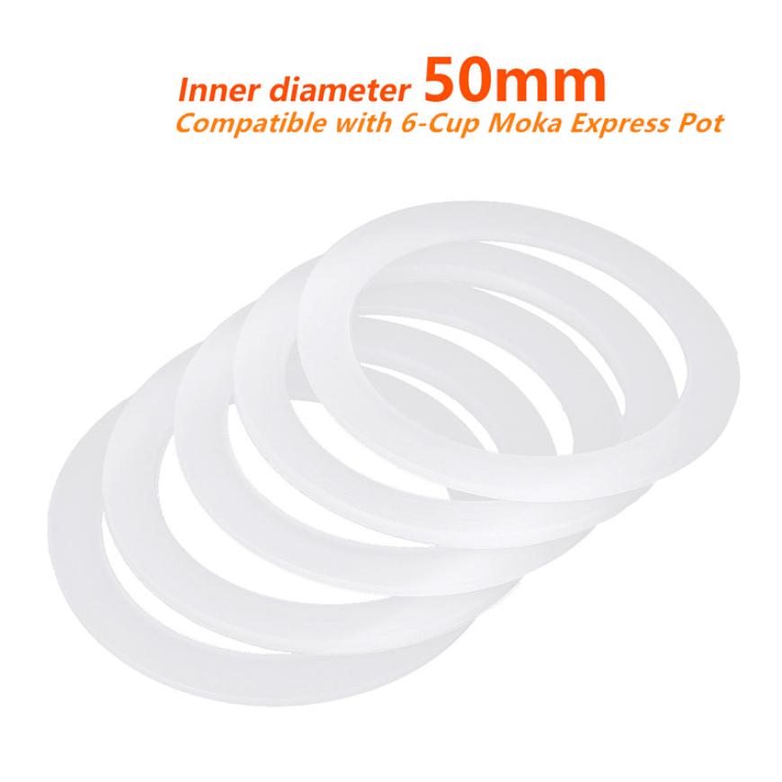 

5 шт. белые мягкие гибкие сменные силиконовые прокладки шайбы уплотнительные кольца совместимы с кастрюлями Moka Express 1/2/3/6/9/12 54mm