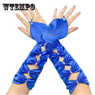 Bridal Gloves Long Sleeves Hook Fingered Bow Embroidered Bead Sleeves Stage Performance Dress Women's Gloves