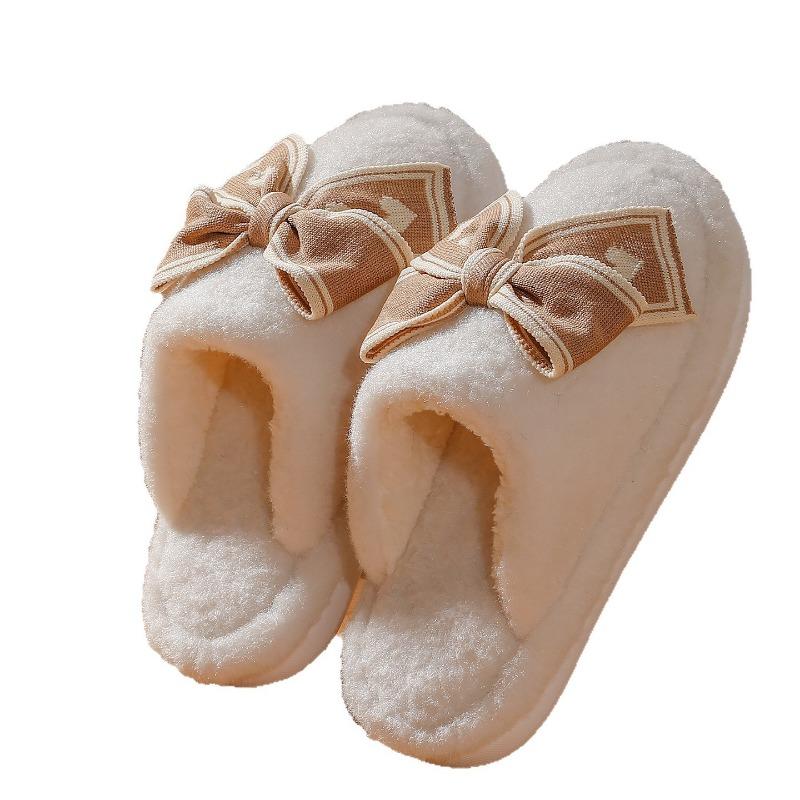 Sweet Creative Bow Cotton Slippers Autumn and Winter Home Indoor Non-slip Warm Plush Girl Heart Girl