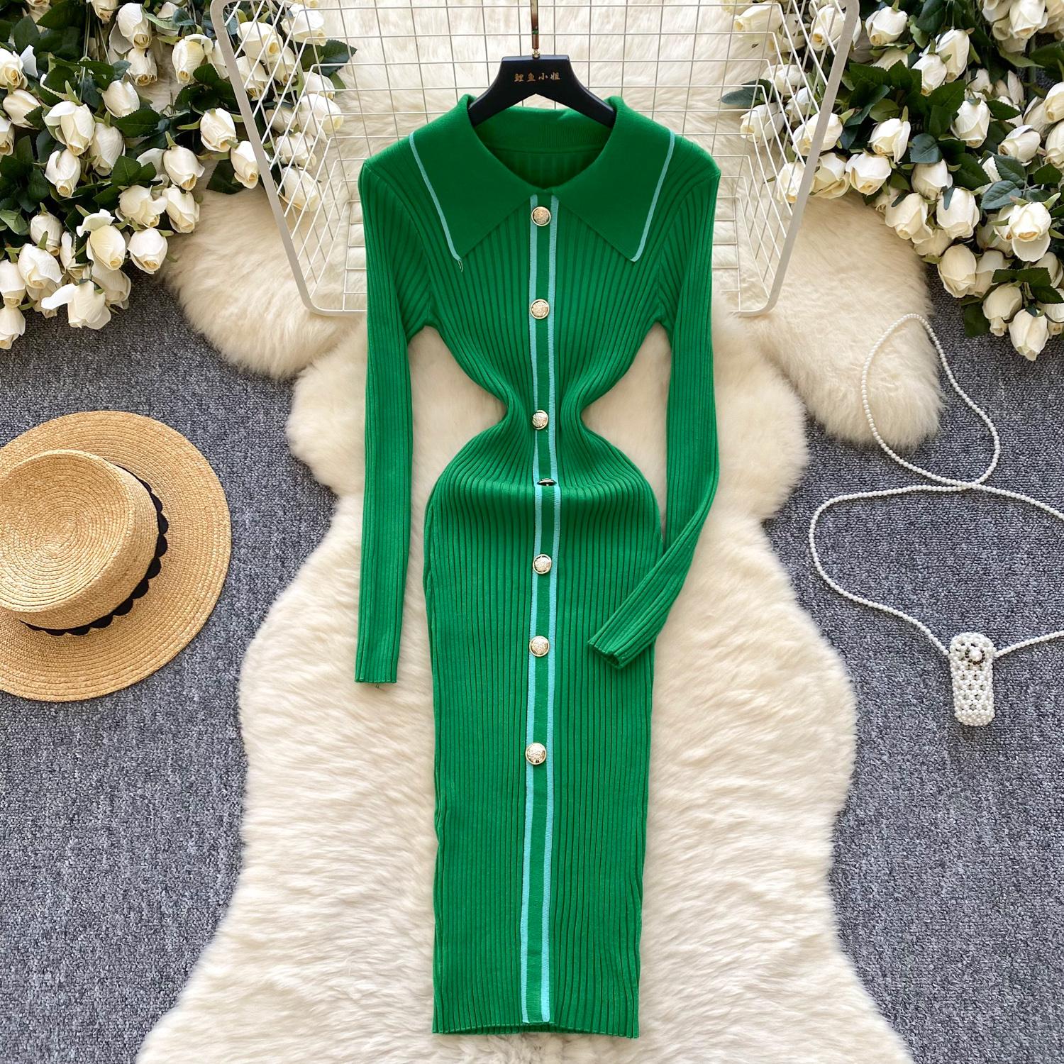 Осень-зима женские трикотажные платья 2024 винтажное лоскутное полосатое длинное — фото 24