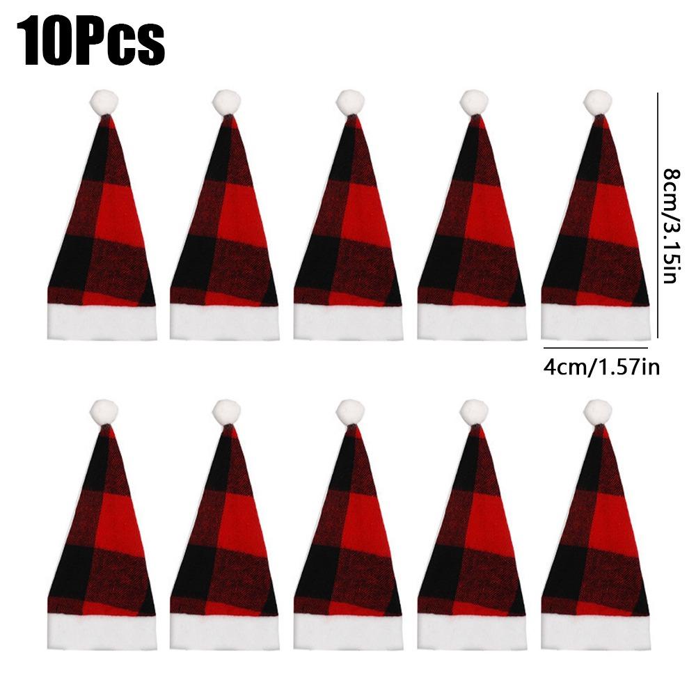 10Pcs Santa Hats Wine Bottle Covers Christmas Table Decoration Mini Cutlery Storage Bags Home Atmosphere Xmas Party