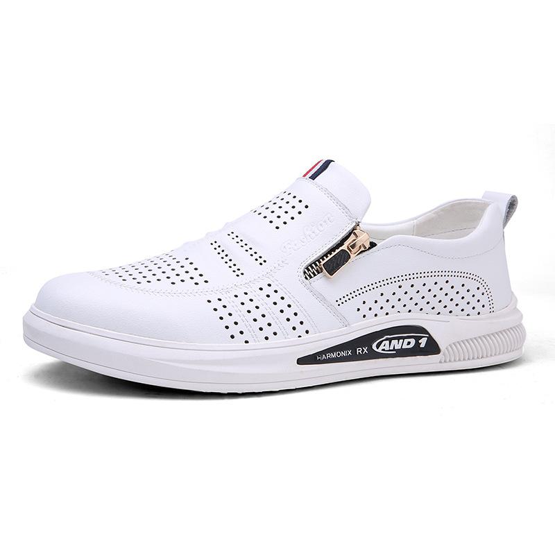 Summer men's shoes fashion casual cowhide leather shoes men's foot cover heightening shoes breathable white single shoes 2025