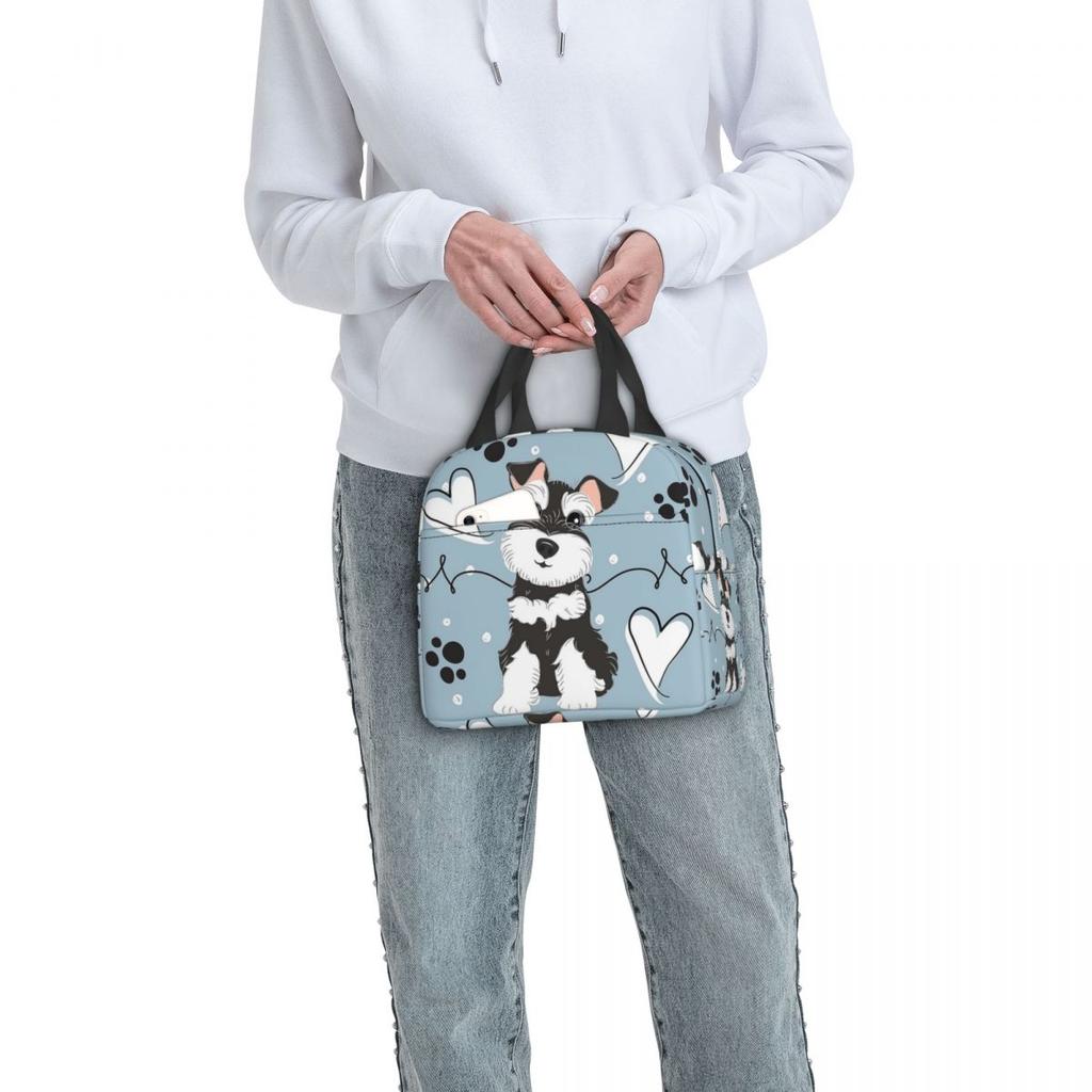 Love Black And White Miniature Schnauzer Insulated Lunch Bag for Women Kids Leakproof Food Boxes Thermal Lunch Box Tote