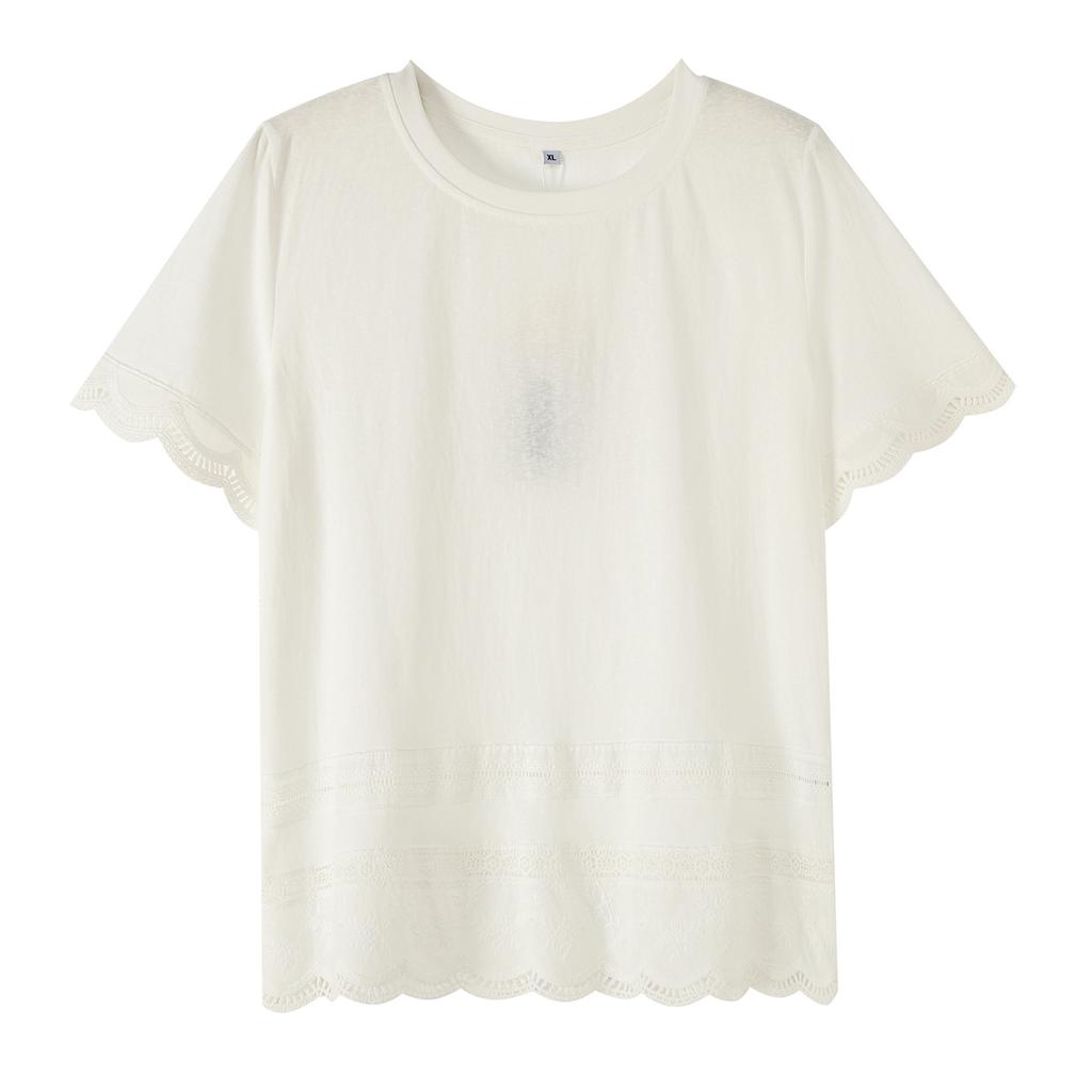 Fresh Large Size Sweet Splicing Lace Short-sleeved T-shirt 2026 Summer New Loose and Versatile Top 254883
