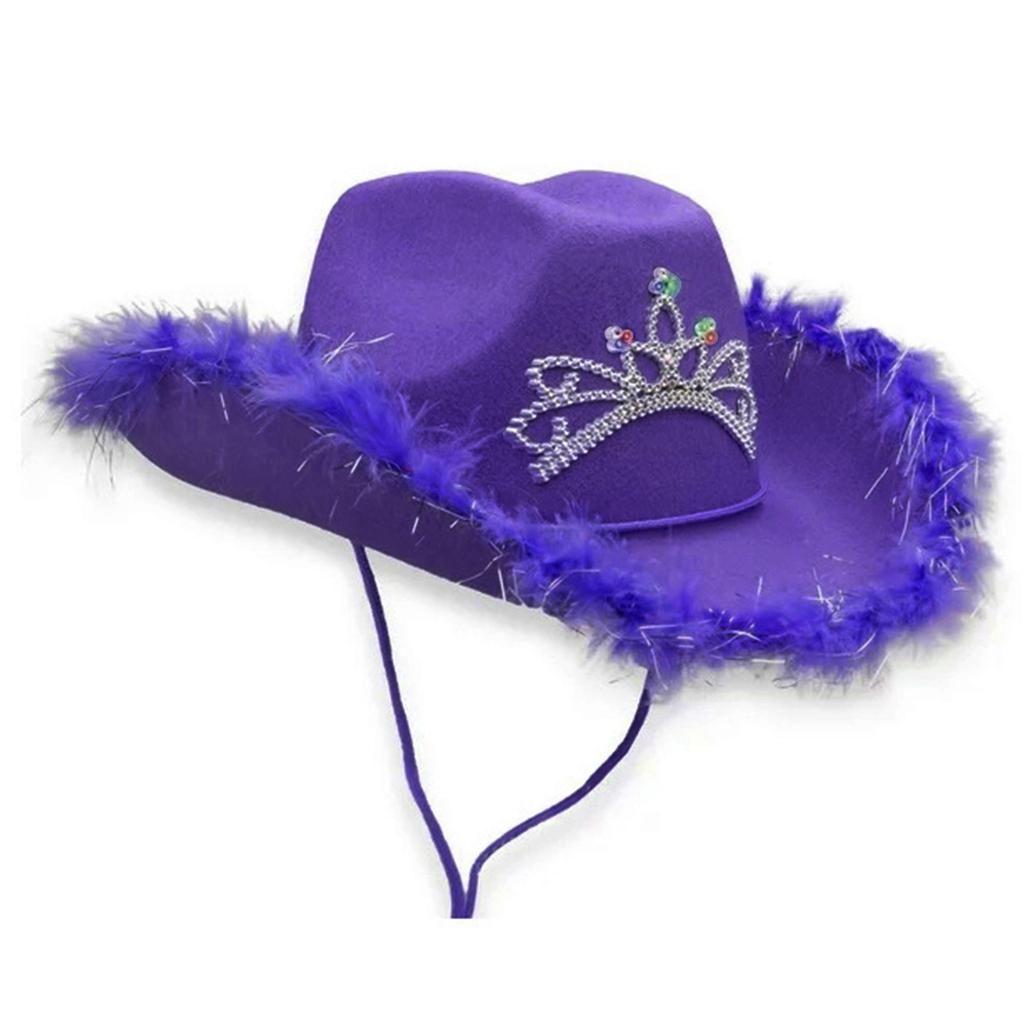 Wedding Party Cowgirl Hat for Bridal Wide Brim Teens RolePlay Cowboy Hat Fashion Music Festival Hat Rhinestone Crown Cap