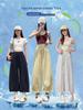 Women's Korean-Style High-Waisted Wide-Leg Ruffle Cropped Pants - Summer Petite Fit