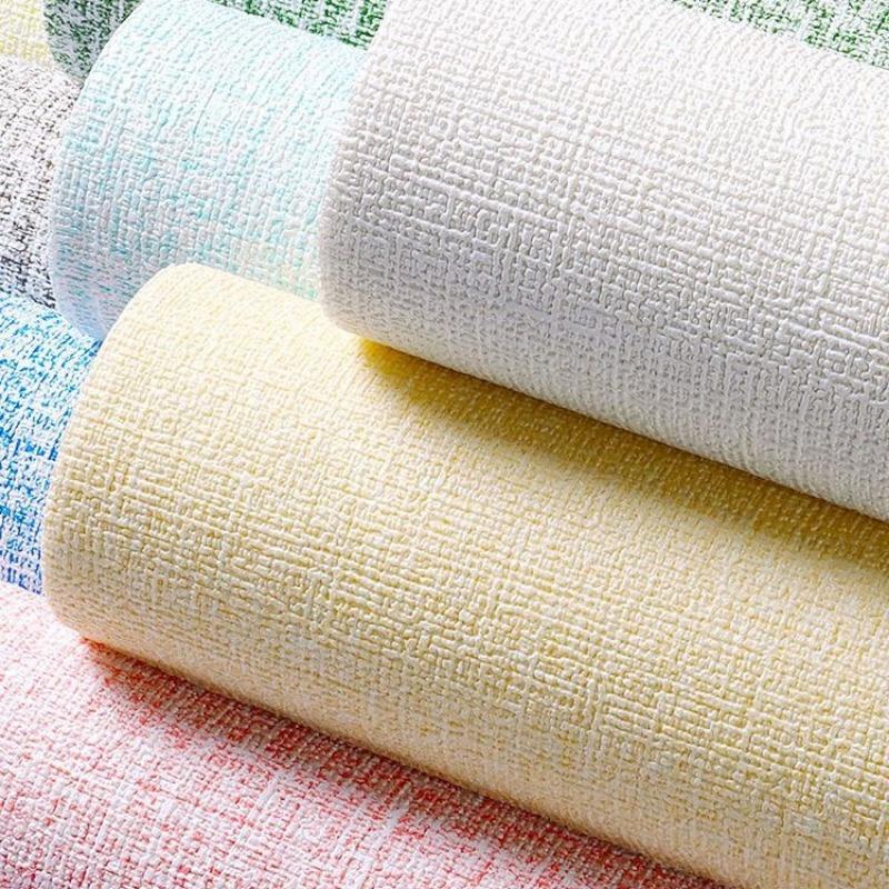 10 Meters / Roll 3D Self-adhesive Thicken Waterproof Wallpaper Linen Textured Pure Color Home Decorative Refurbished Sticker