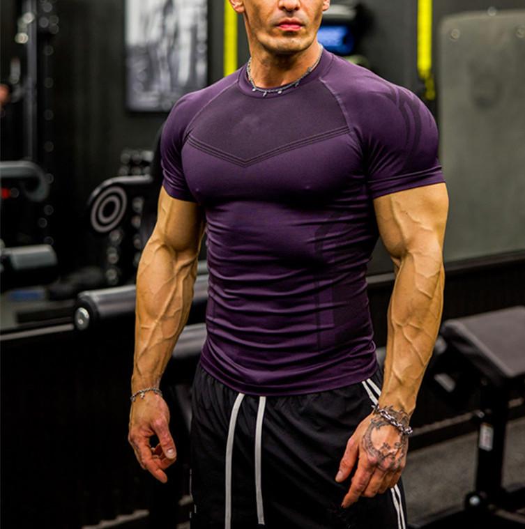 YOUNGAL Men's High Elastic Short Sleeve Fitness T-Shirt