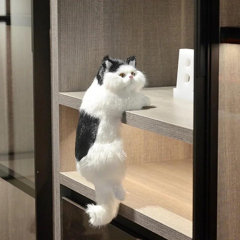 Cute Plush Simulated Cat Ornament Statue Car Decoration Plush Animal Sculpture Home Desk TV Hanging Toy Decoration