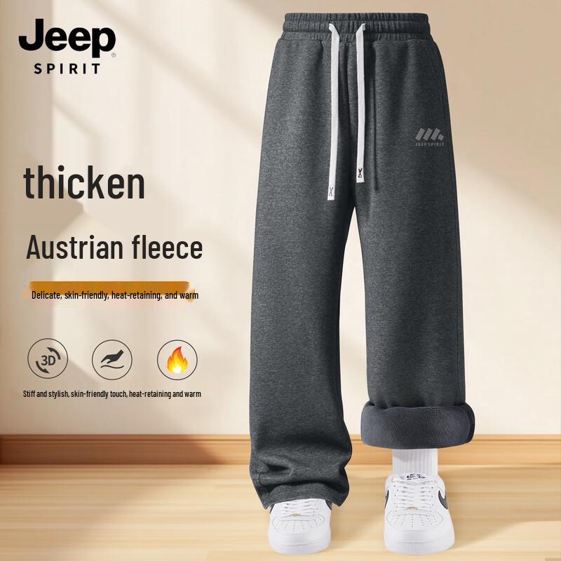 JEEP SPIRIT Men's 2025 Winter Plush-Lined Straight-Leg Casual Trousers