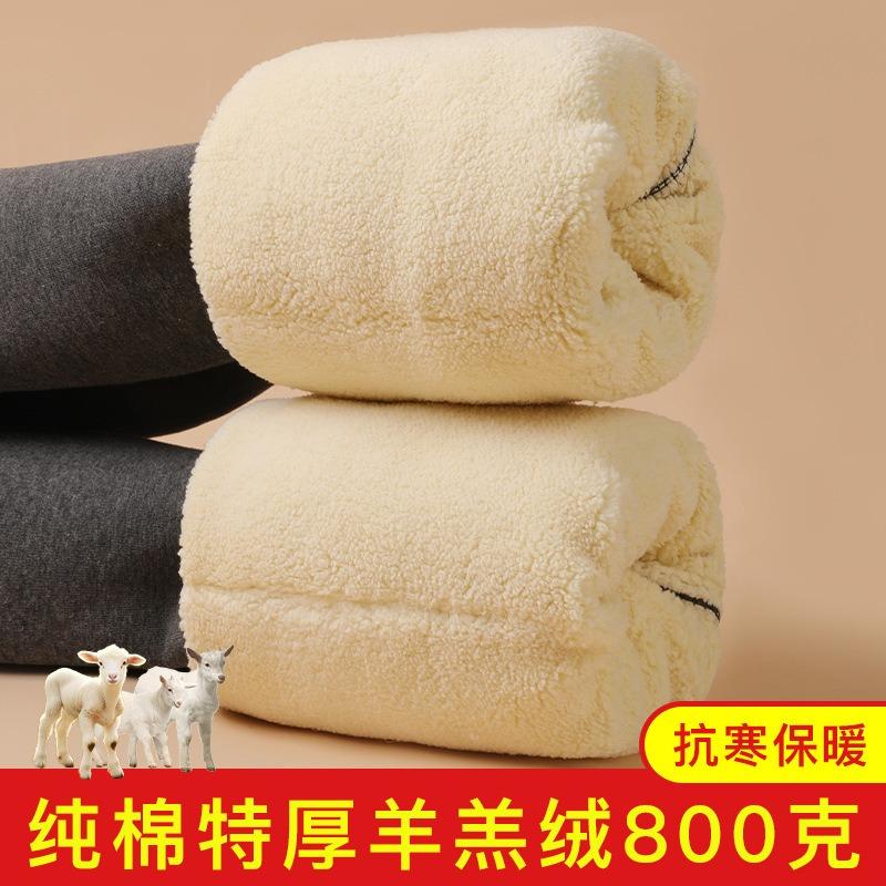 Extra thick lamb wool cotton pants women's autumn and winter outer wear fleece thickened leggings pure cotton high-waisted large-size thermal pants