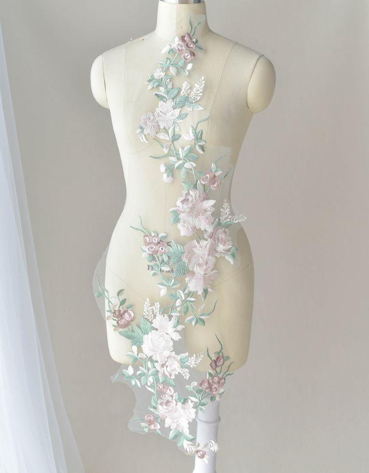 Farblich abgesetzte Spitze Dreidimensionales Blumenkleid Spitze Bühne Handgefertigt DIY Schmuck Kleidung Stickerei Aufkleber