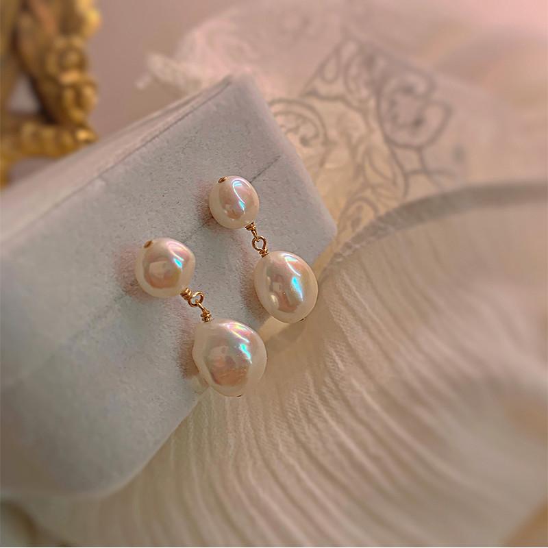 Baroque Freshwater Pearl Earrings Women S Retro French Temperament Copper Wire Wound Pearl Stud Earrings