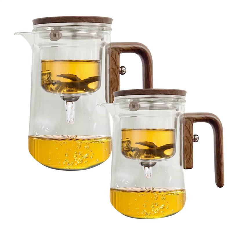 Glass Teapot With Infuser Heatproof Tea Leaves Water Separation Carafe With Wood Handle Anti-Spill Tea Steeper Pot For Apartment
