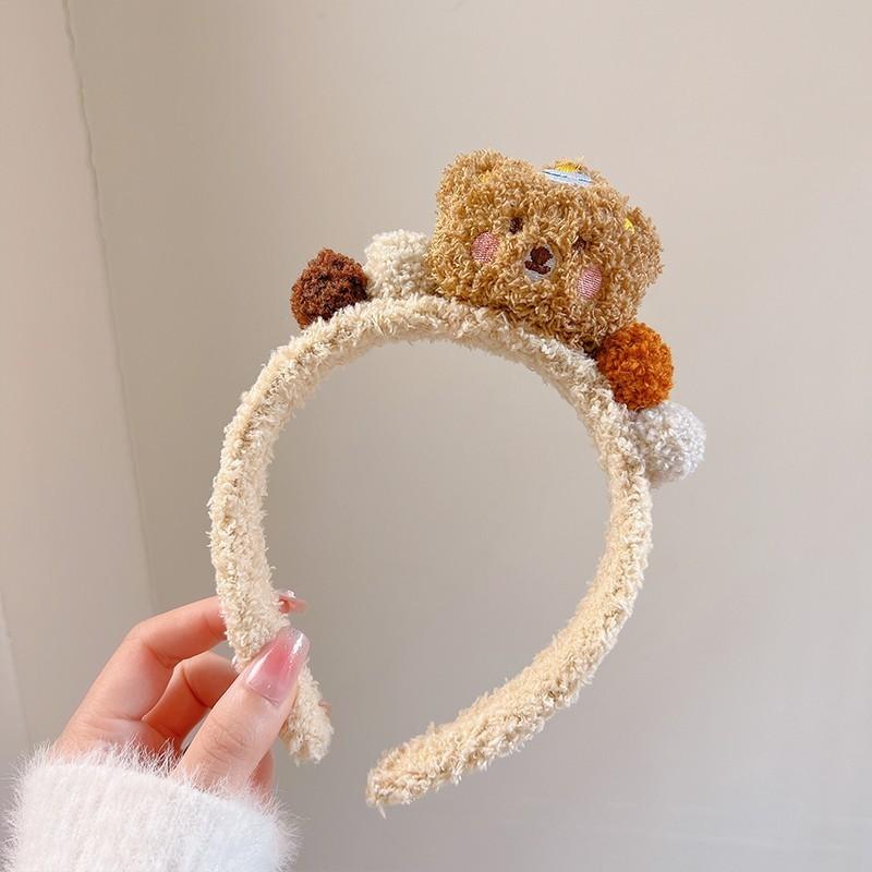 Handmade Fluffy Bear Headband Autumn Winter Plush Wash Face Hair Band Colorful Cartoon Hair Accessories