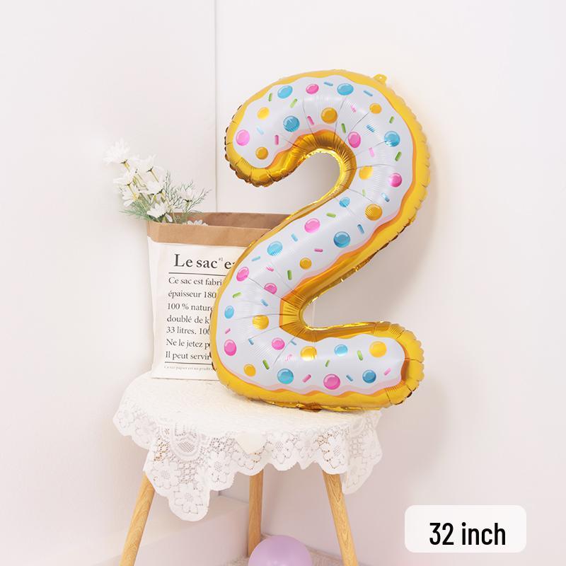 Cartoon Donut Number Balloon for 1st Birthday Party Decorations and Photo Props