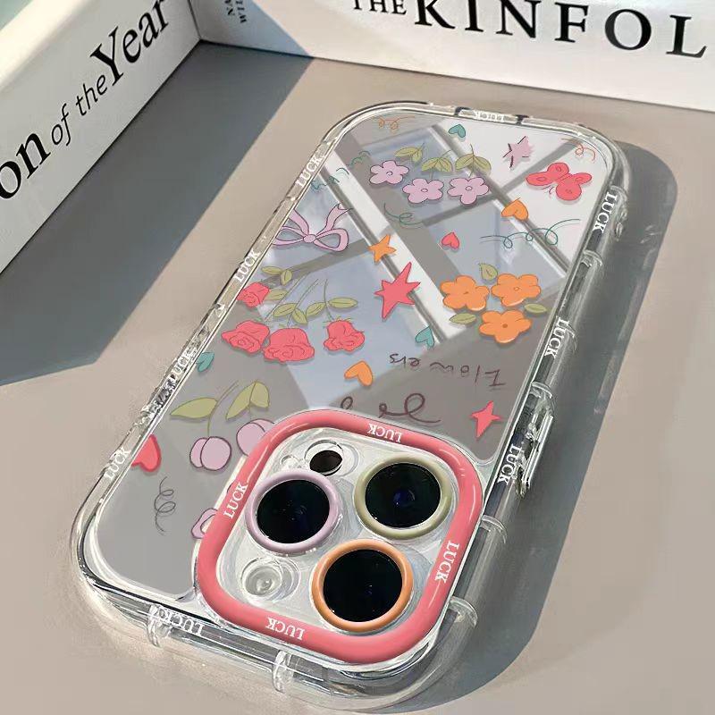 Clear Floral Mirror Phone Case for iPhone 13/14/16Pro/17/15ProMax