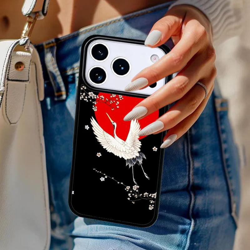 Red Sun Japanese Flying Crane Phone Case For iPhone 17 Air 14 15 13 12 Max Cover For Apple 16e 11 Pro Max Plus Coque