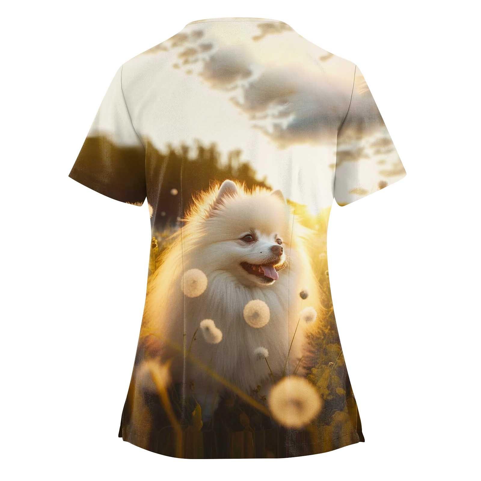 Женский топ с карманами и карманами с пасхальным принтом и v-образным вырезом с короткими — фото 3