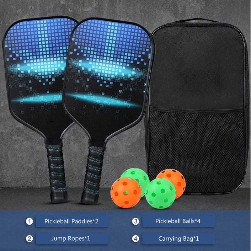 Glass Fiber Pickleball Paddles Set Outdoor Recreation 2 Rackets 4 Balls Carry Bag