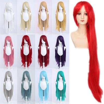 100cm Uzun Düz Cosplay Peruğu Anime Uyumlu Evrensel Omopinenet Isıya Dayanıklı Sentetik Saç Peruklar + Peruk Filesi