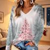 Women's V-Neck Long Sleeve Christmas Print Lightweight Blouse for Spring and Summer